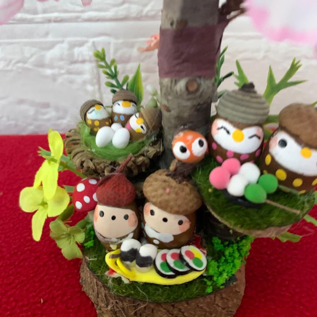 どんぐりアート♡たぬきちゃん壁掛けオブジェ　お花見おオブジェ　ミニ6個♡