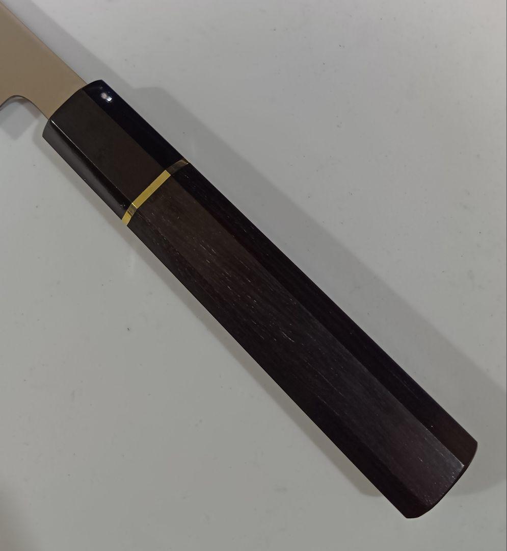ステン本焼V金10号先丸柳刃包丁27cm黒水牛黒檀八角柄