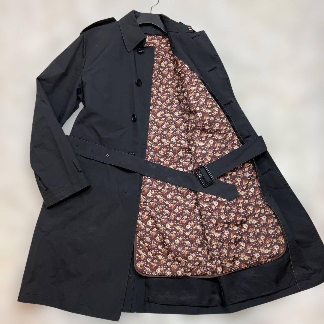 美品 ポールスミスコレクション ステンカラーコート ライナー付き 総柄 黒色 L
