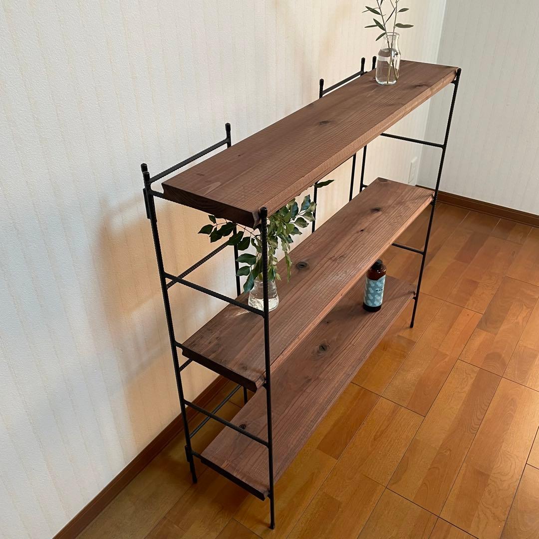 新商品‼️手作りアイアン家具 折り畳みラック西海岸インテリア 3段ダークブラウン