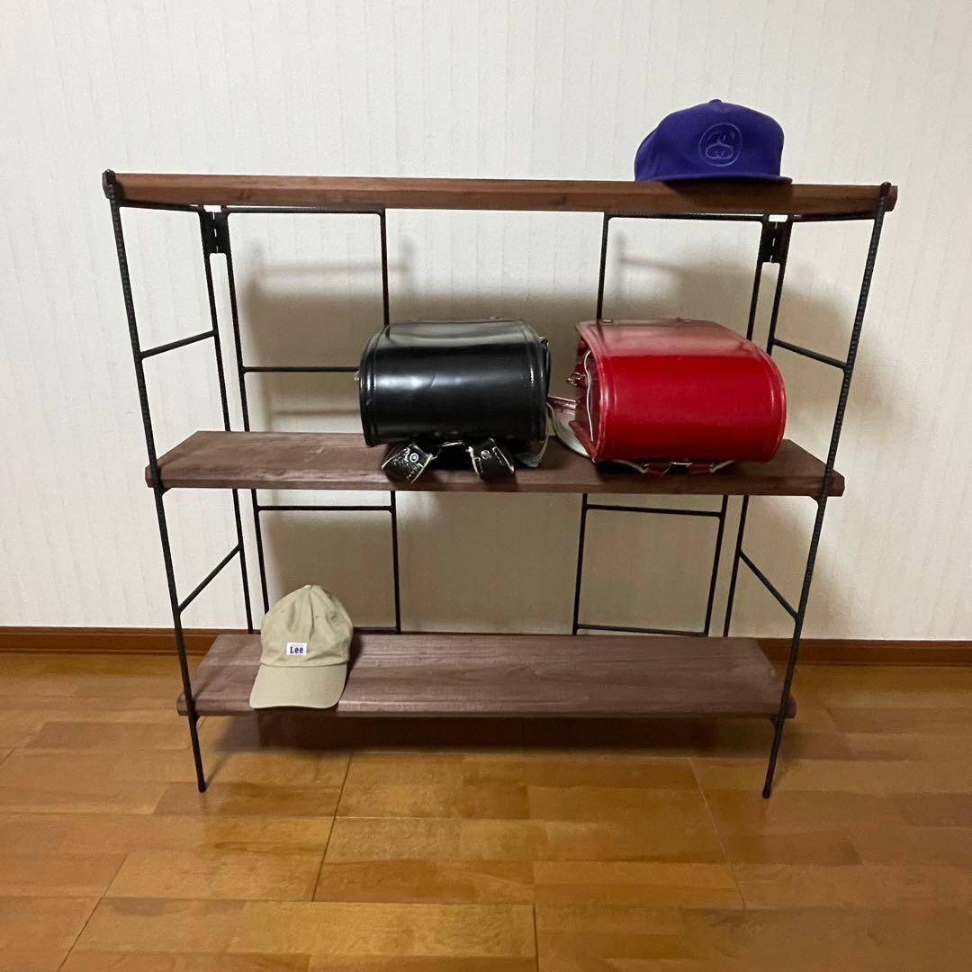 新商品‼️手作りアイアン家具 折り畳みラック西海岸インテリア 3段ダークブラウン