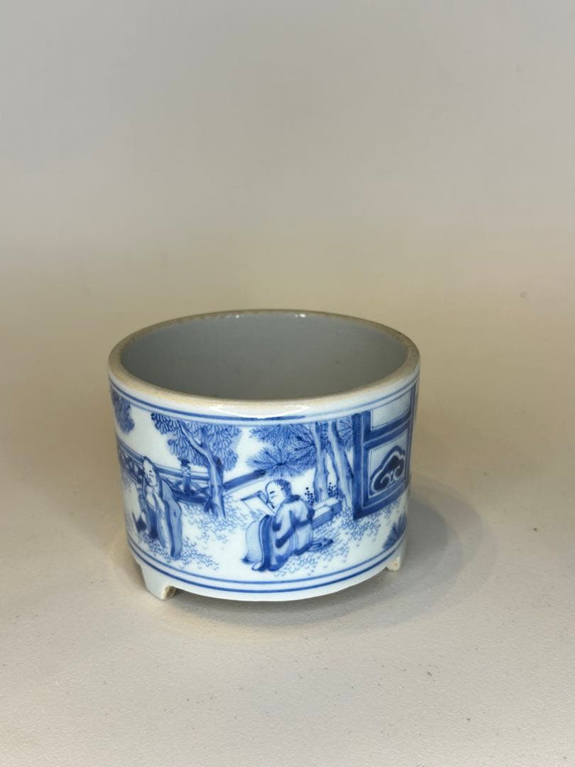 明代 人物染付 香炉 中国古陶磁 骨董品 香道具