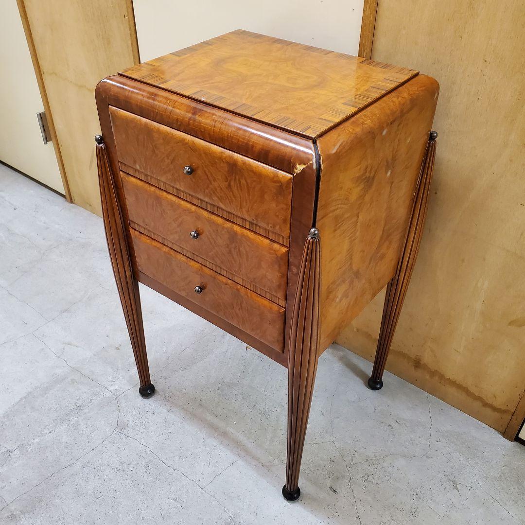 バール材 サイドテーブル 3引き出し