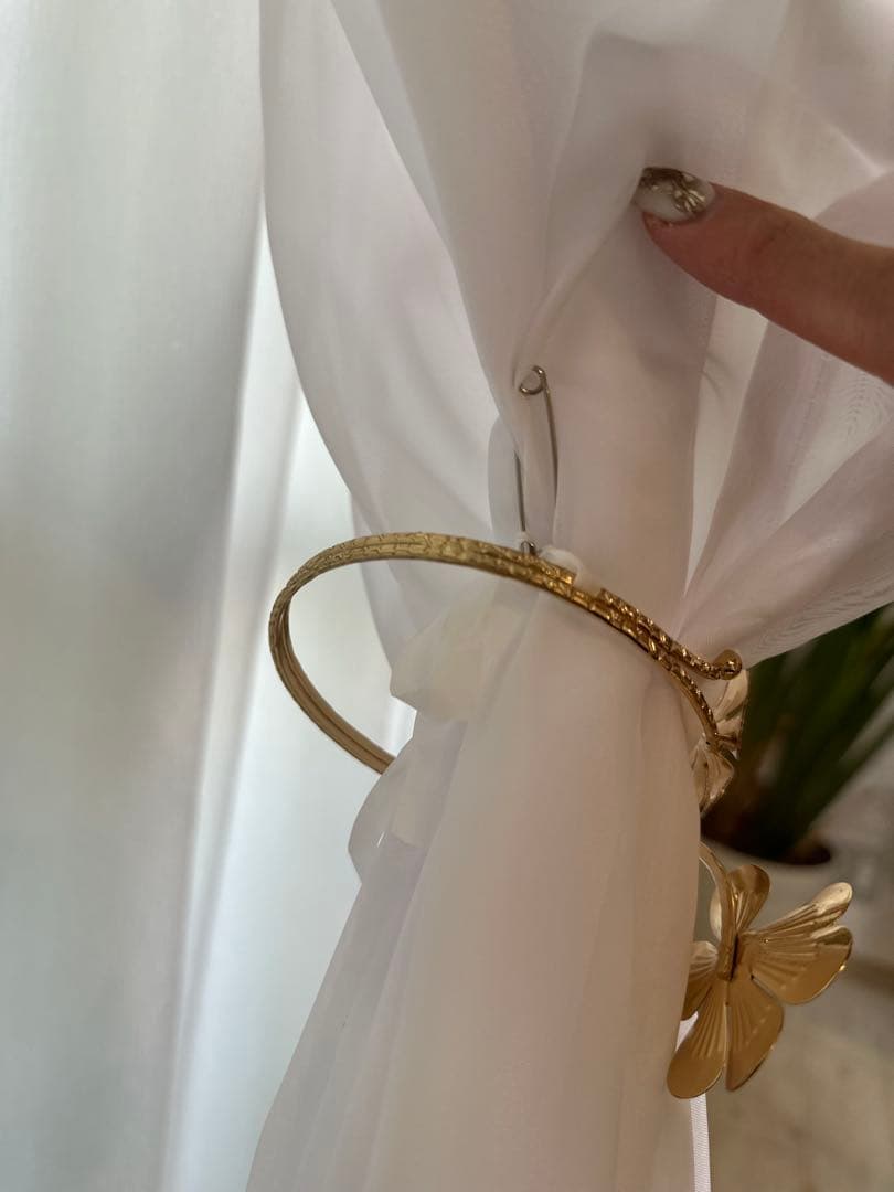 大判カーテン　レース付き　2セット　金具タッセル付き