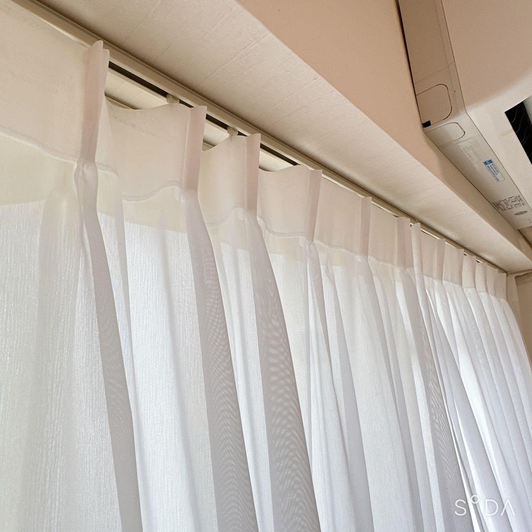 大判カーテン　レース付き　2セット　金具タッセル付き