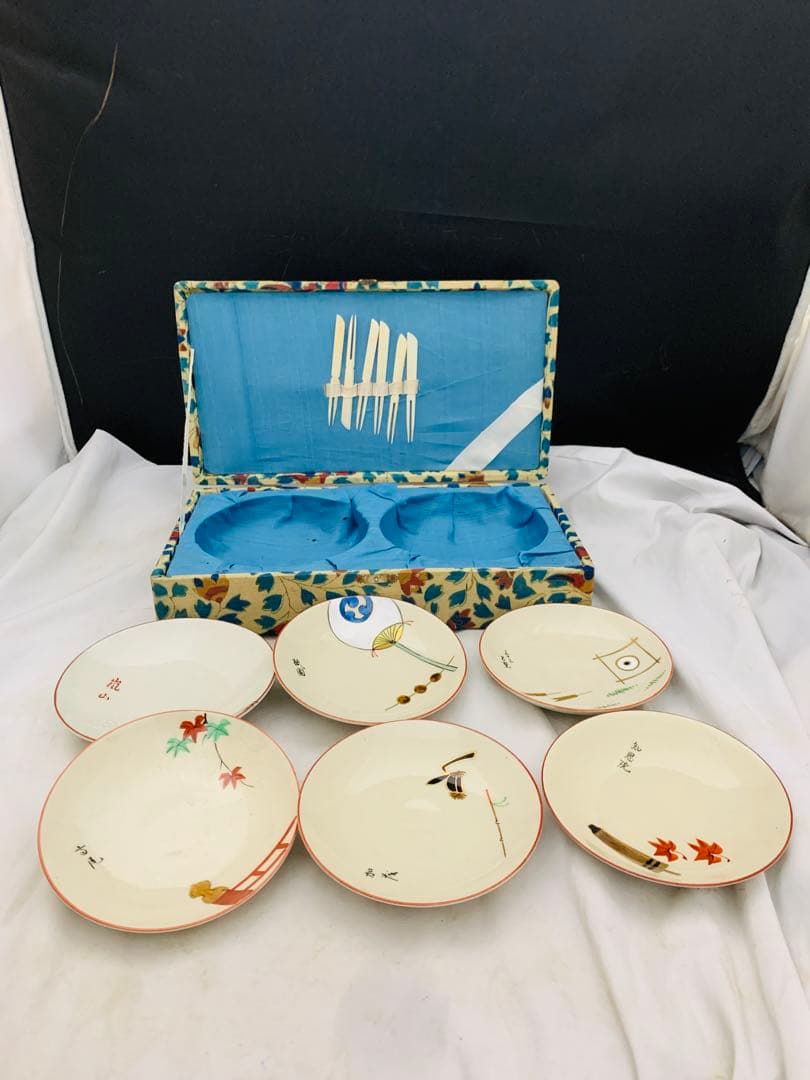 清水焼　祇園　知恩院　嵐山　京都名所小皿　6枚　絵皿