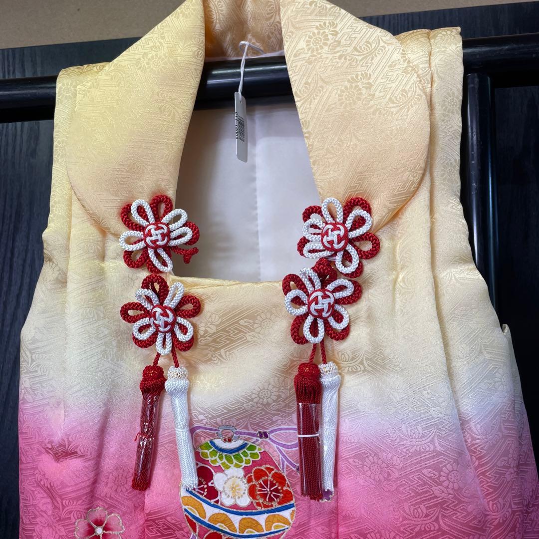 新品 お祝着 ミツ身 被布 正絹 手描き 描黄鈴 日本製 七五三 三歳お祝い