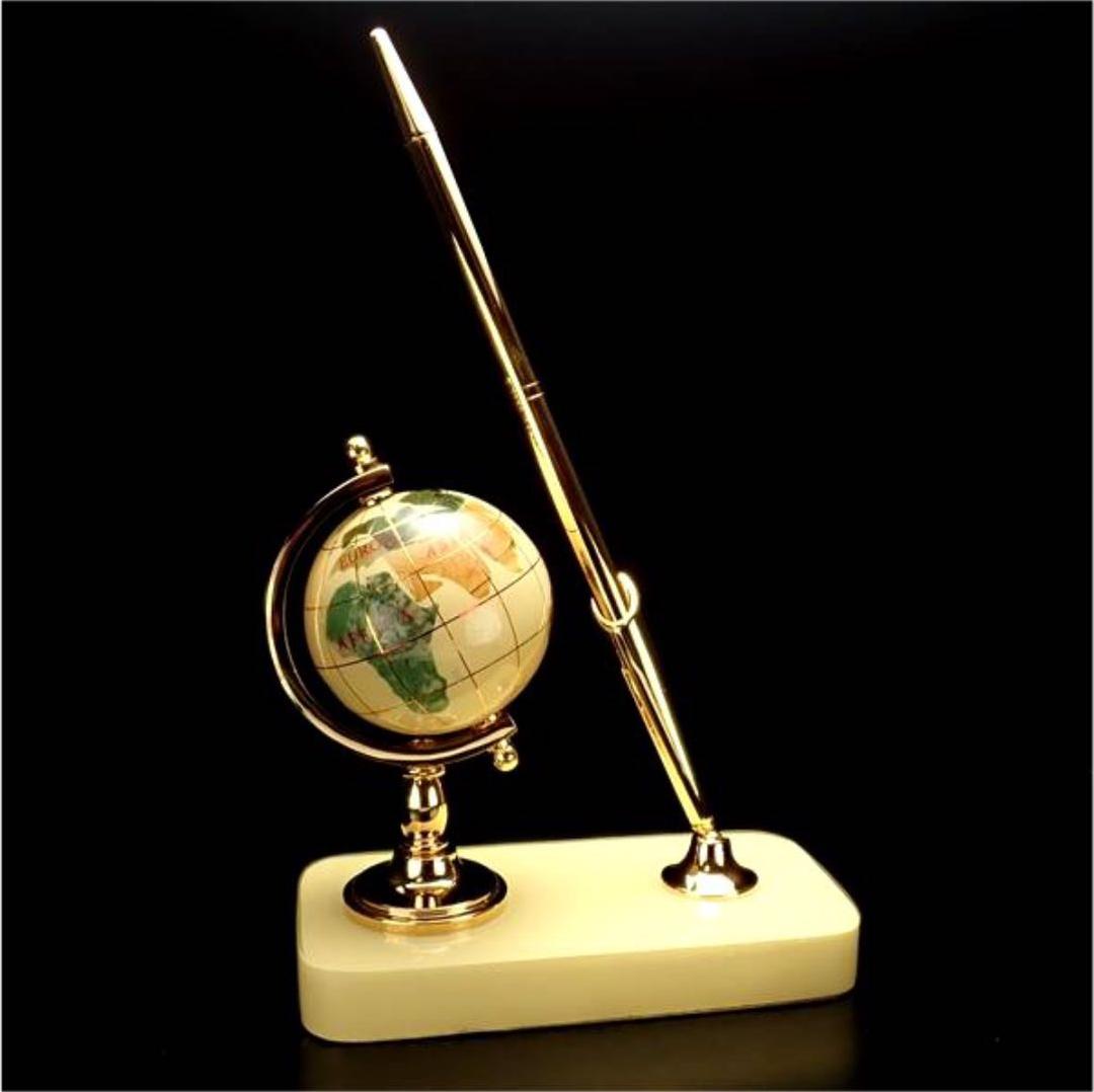 ★特選オンリー１★世界に一つだけ☆【天然石地球儀＆ボールペン YELLOW】❤️