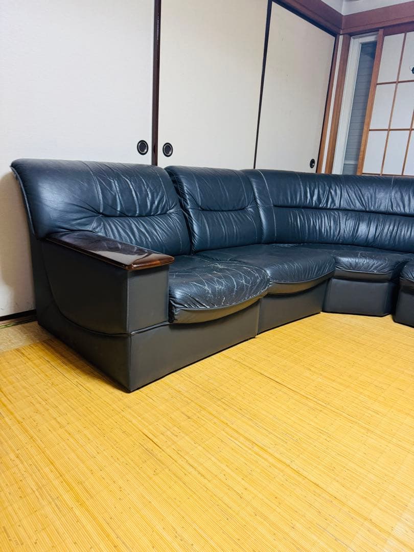 福岡発 本皮 5人掛け ソファー ソファ 椅子 イス アンティーク ビンテージ黒