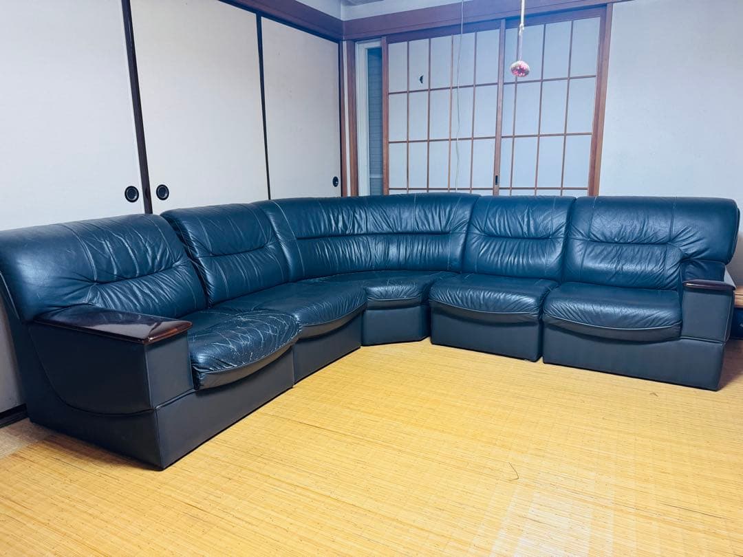 福岡発 本皮 5人掛け ソファー ソファ 椅子 イス アンティーク ビンテージ黒