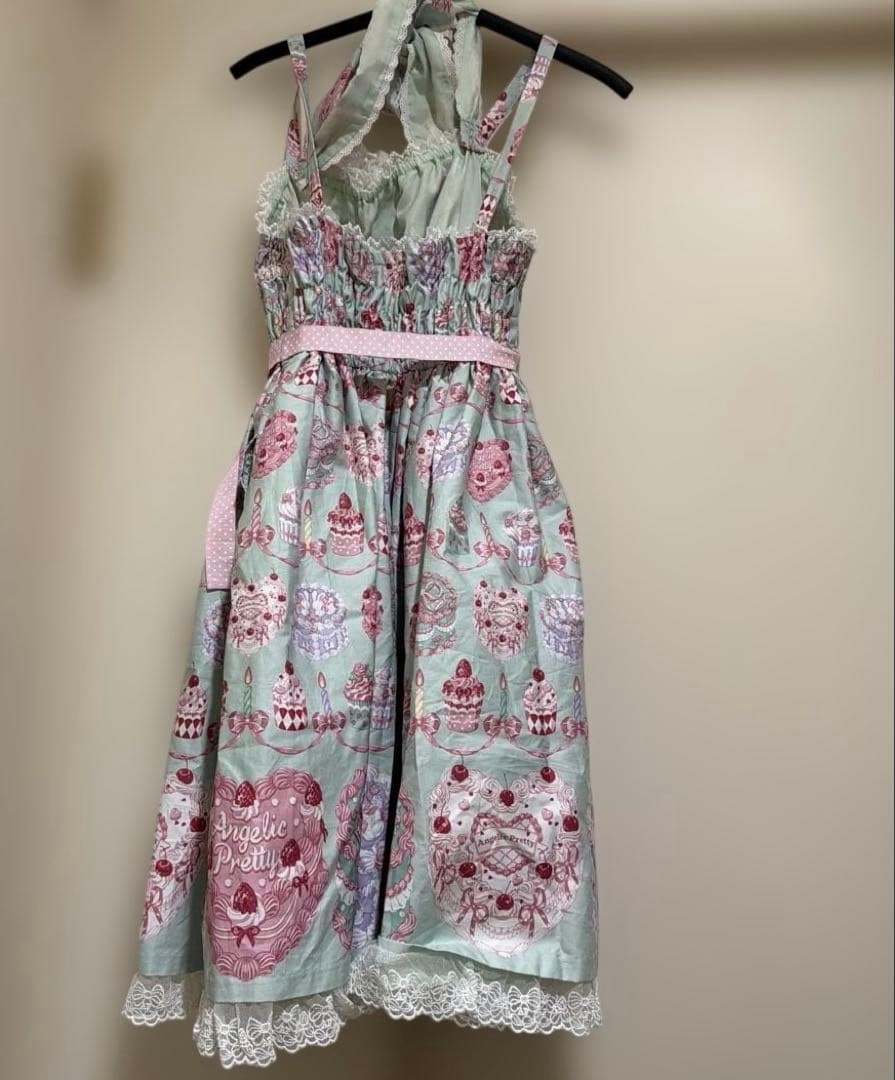 Happy Cakesシャーリングジャンパースカート　ミント