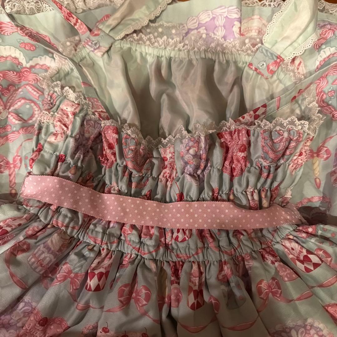 Happy Cakesシャーリングジャンパースカート　ミント