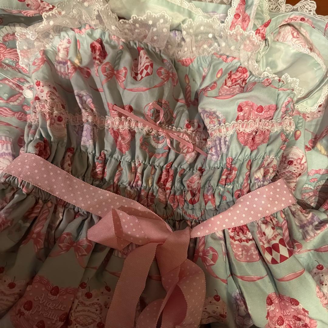 Happy Cakesシャーリングジャンパースカート　ミント