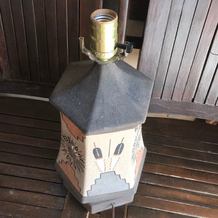 希少品50's～ネイティブアメリカン　アンティークサンドペイント砂絵 卓上ランプ