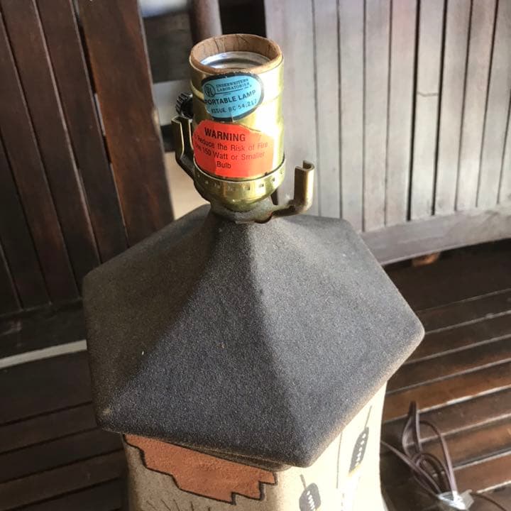 希少品50's～ネイティブアメリカン　アンティークサンドペイント砂絵 卓上ランプ