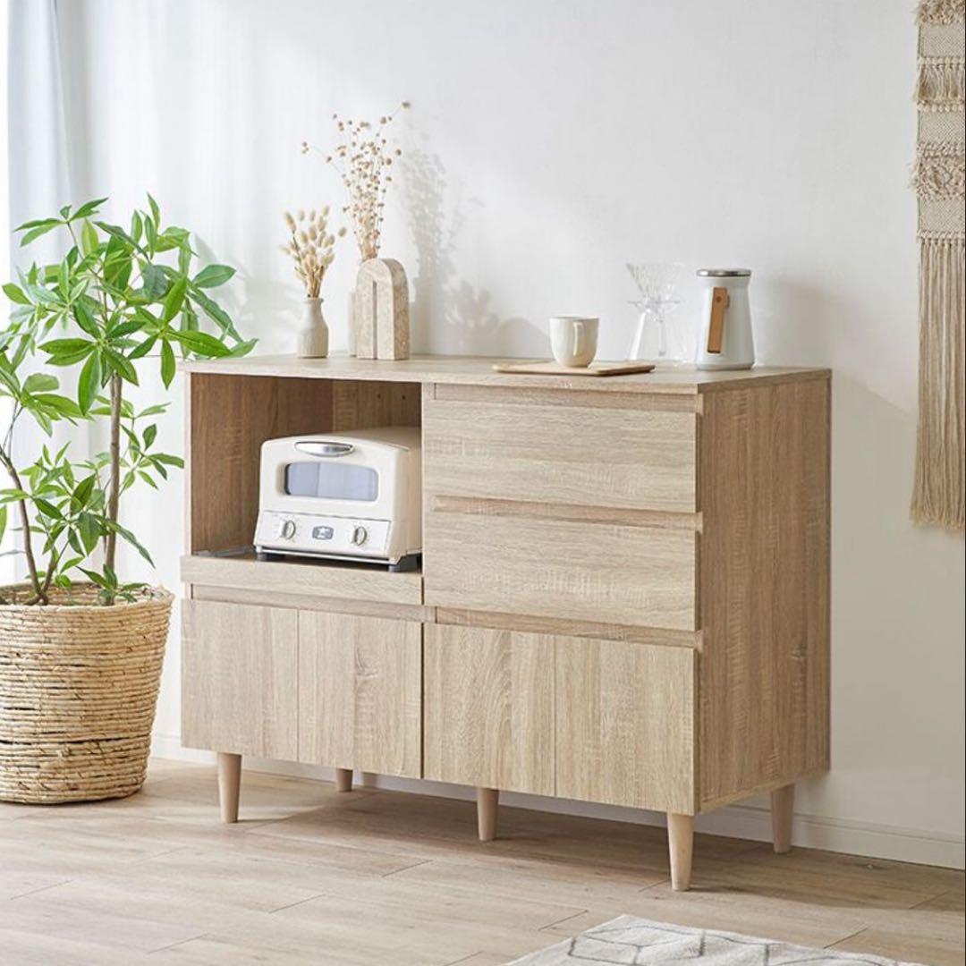 2/20で処分✨️ ほぼ新品 LOWYA ホワイトウォッシュ食器棚 レンジ台