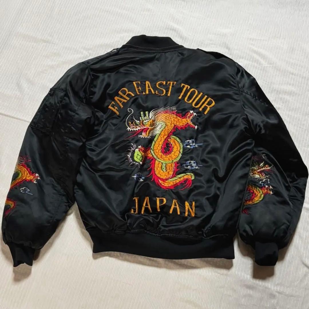 スーベニアジャケット黒ドラゴン刺繍FAR EAST TOUR JAPAN 80s