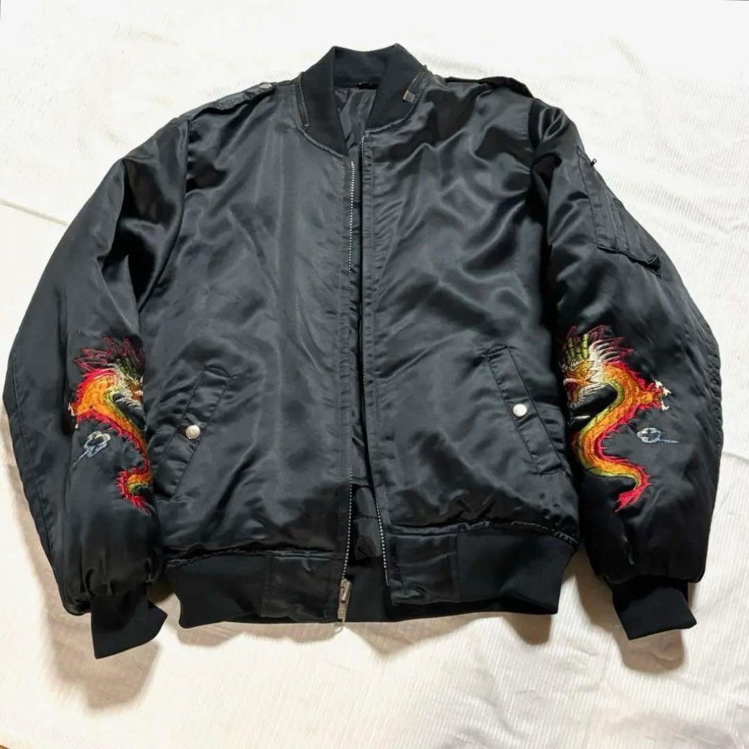 スーベニアジャケット黒ドラゴン刺繍FAR EAST TOUR JAPAN 80s