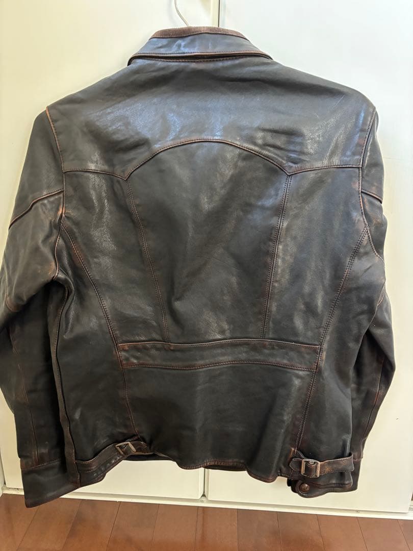 ダークブラウン レザー シングルライダースジャケット