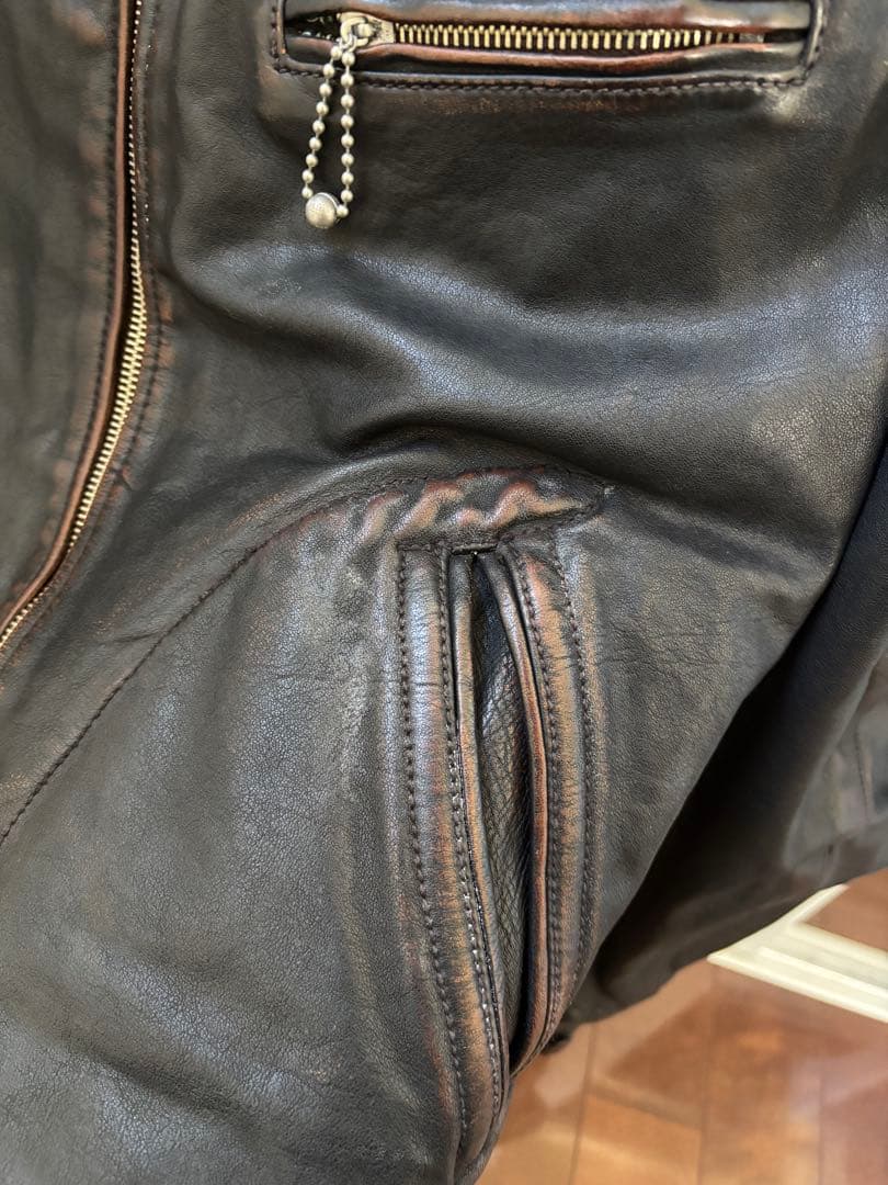 ダークブラウン レザー シングルライダースジャケット