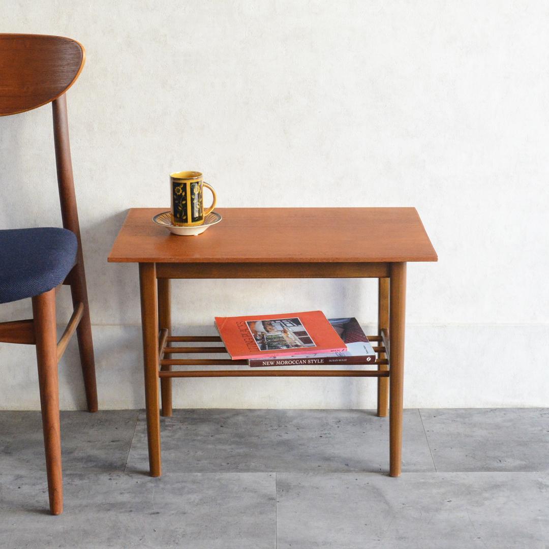 デンマーク 北欧ヴィンテージ チーク サイドテーブル ラダー棚付 北欧家具