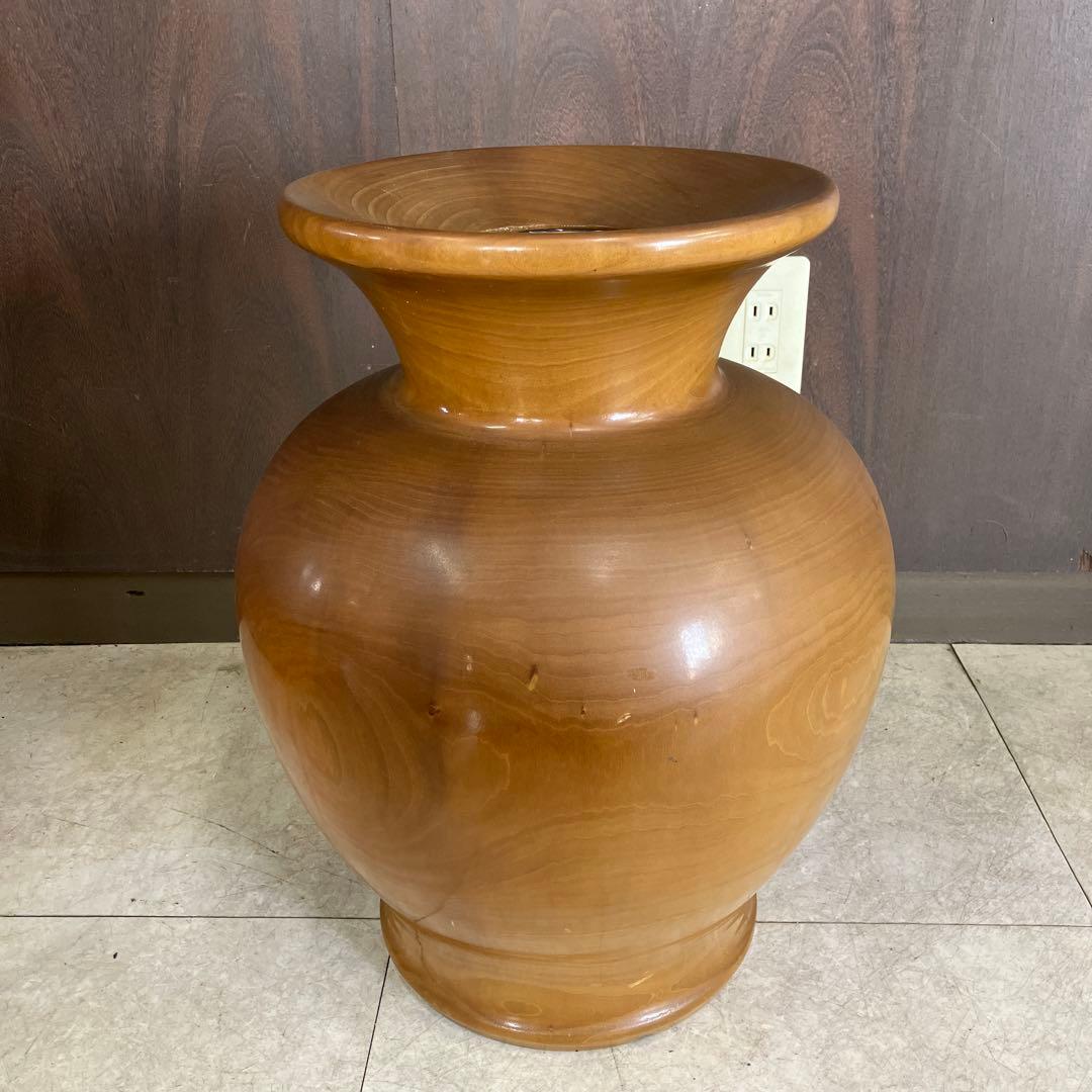 昭和レトロ 時代物 木製 大型 置物 壺型 花器 飾台 無垢材 花瓶 花入れ