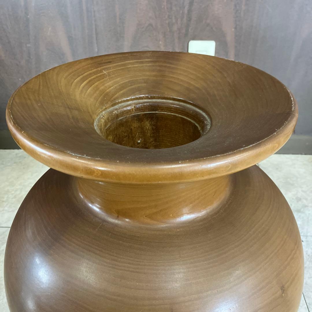 昭和レトロ 時代物 木製 大型 置物 壺型 花器 飾台 無垢材 花瓶 花入れ