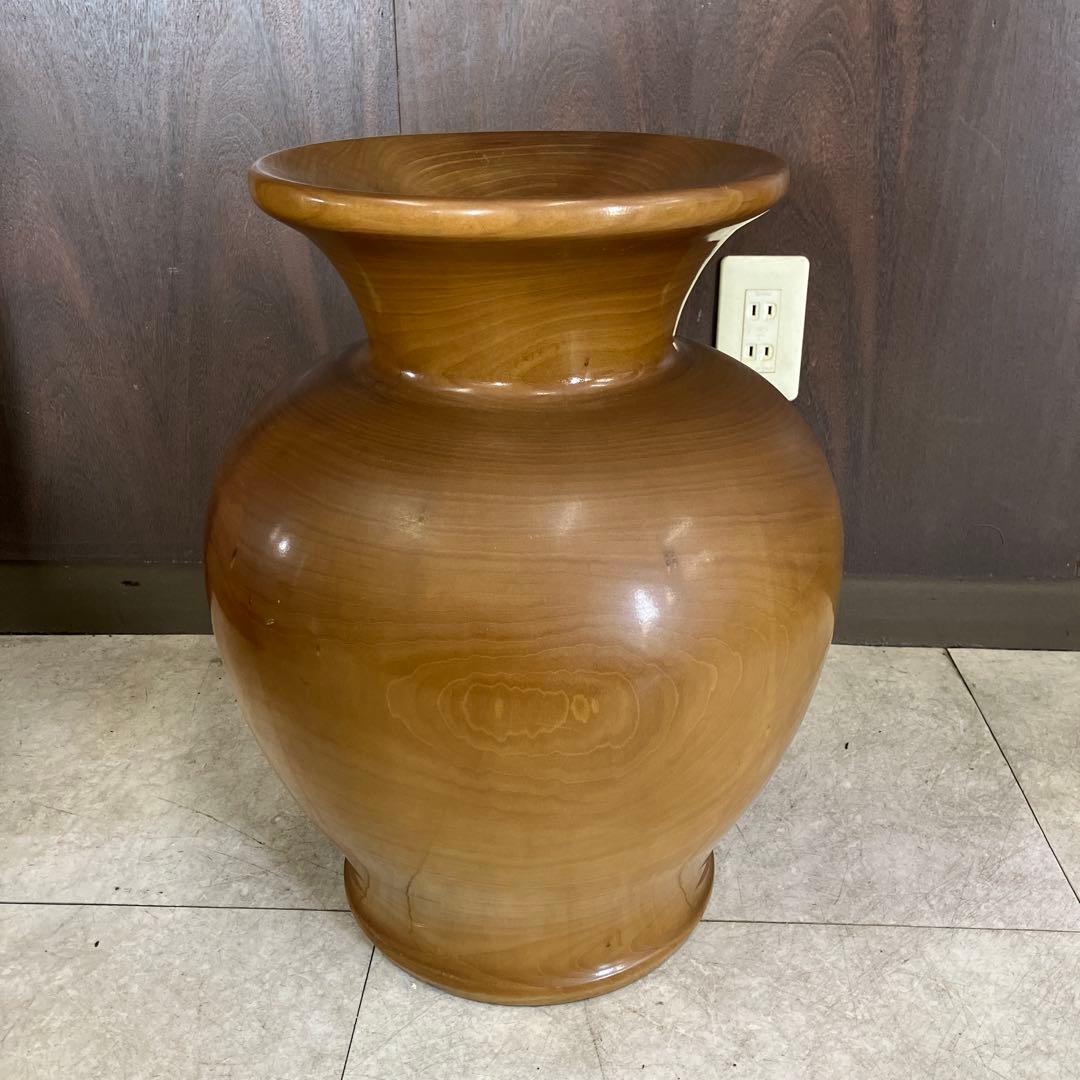 昭和レトロ 時代物 木製 大型 置物 壺型 花器 飾台 無垢材 花瓶 花入れ