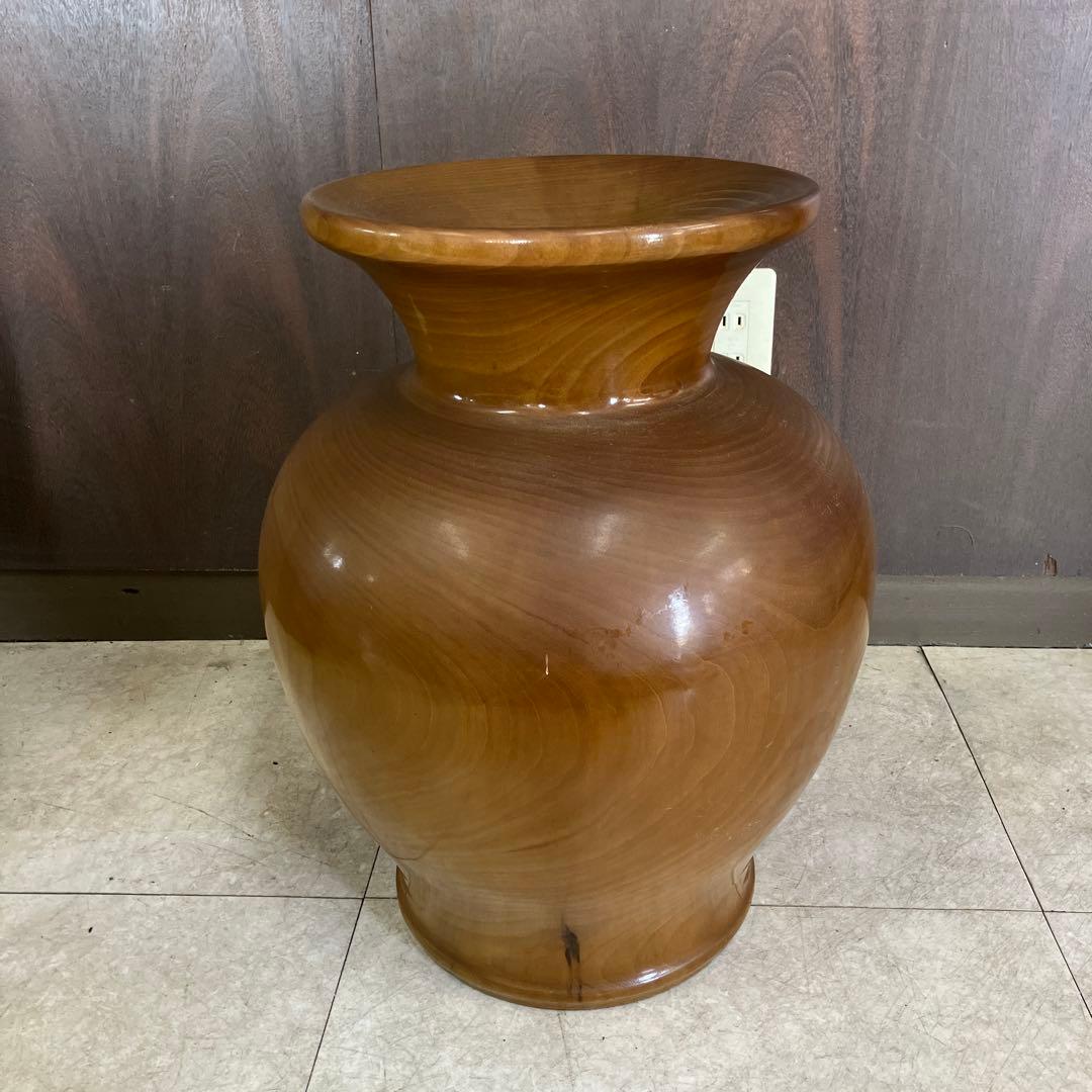 昭和レトロ 時代物 木製 大型 置物 壺型 花器 飾台 無垢材 花瓶 花入れ