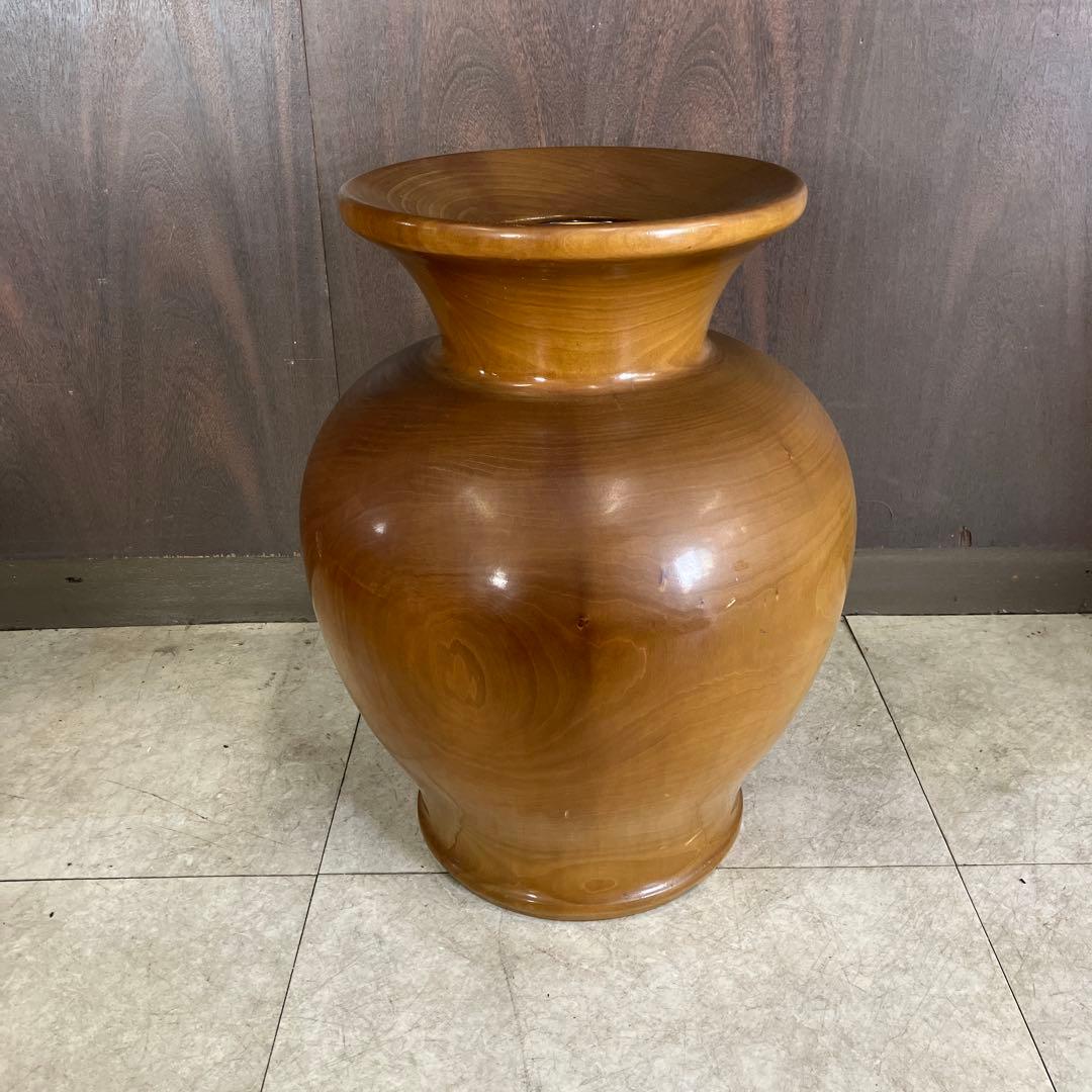 昭和レトロ 時代物 木製 大型 置物 壺型 花器 飾台 無垢材 花瓶 花入れ