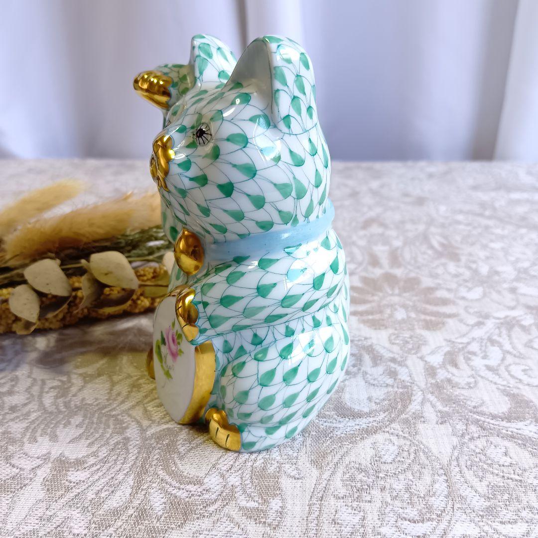ヘレンド Herend 招き猫 ウィーンのバラ 開運 猫 縁起 風水 希少 美品