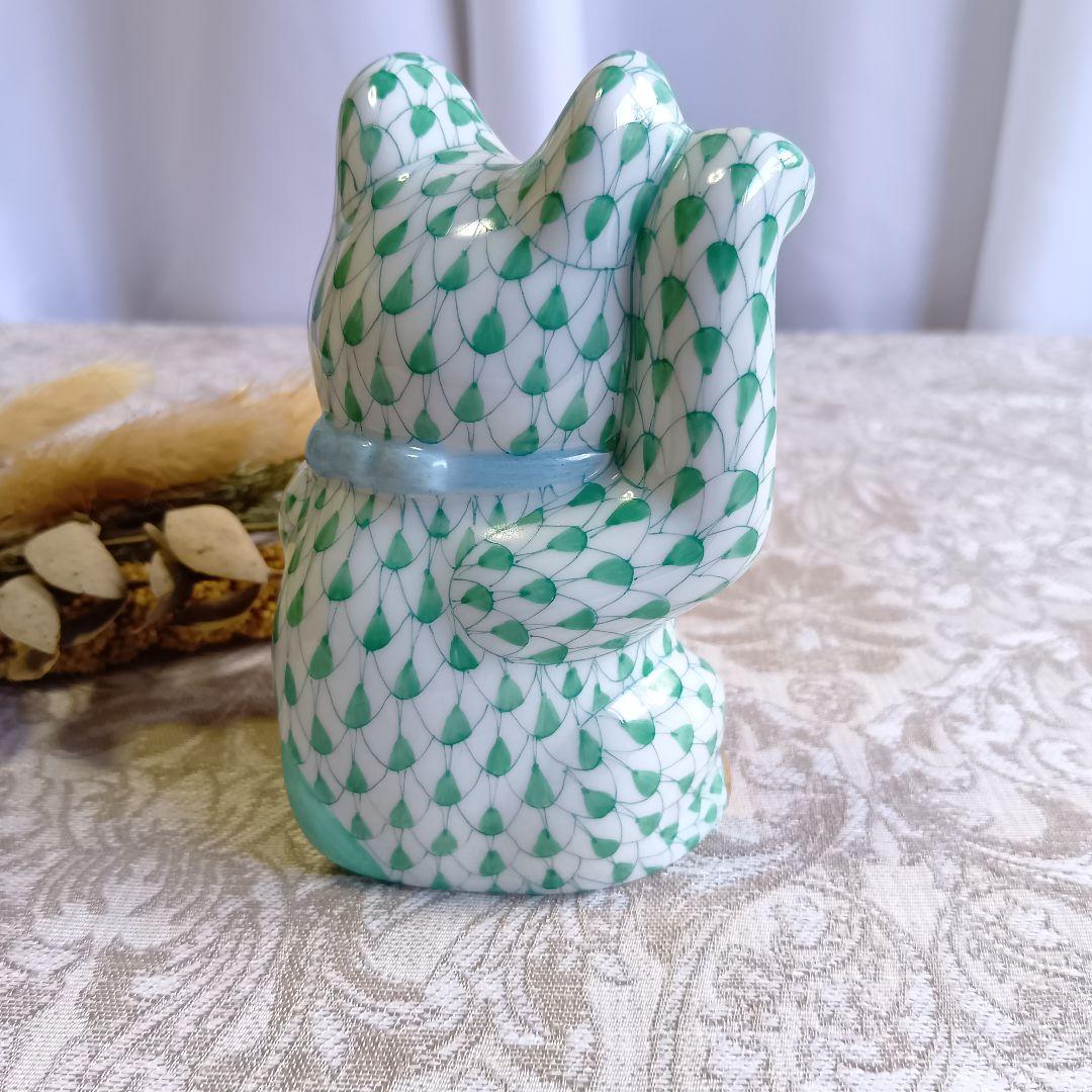 ヘレンド Herend 招き猫 ウィーンのバラ 開運 猫 縁起 風水 希少 美品