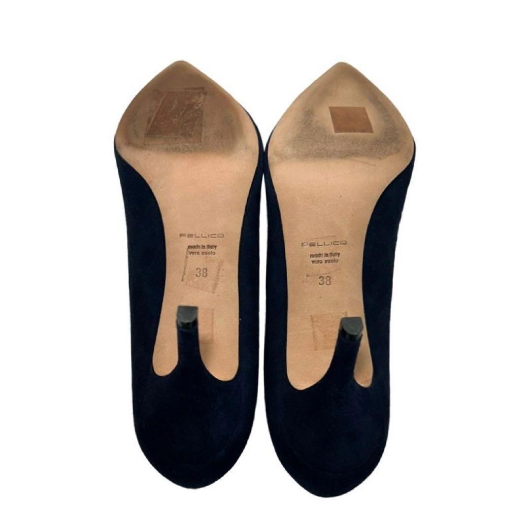 PELLICO ネイビー スエード ポインテッドトゥ　パンプス　38