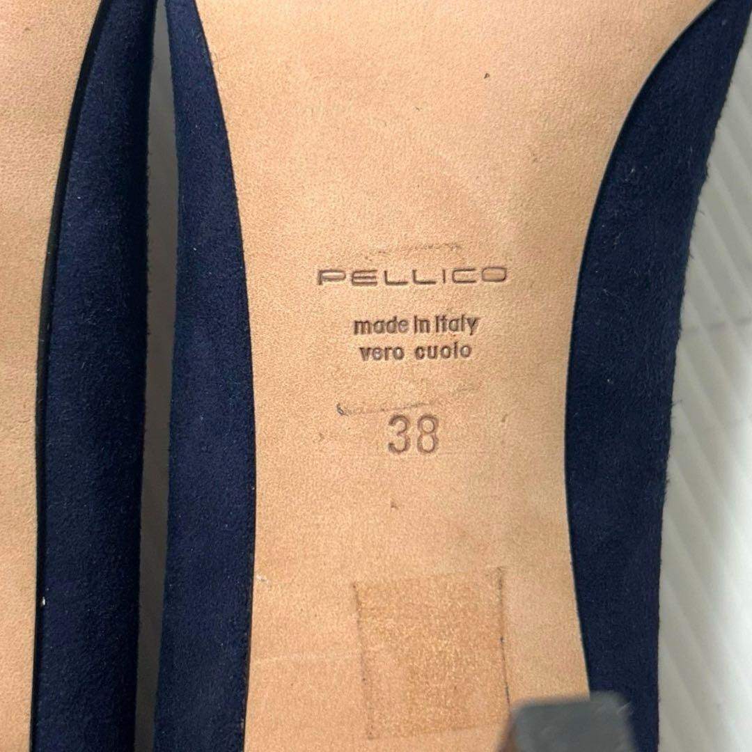 PELLICO ネイビー スエード ポインテッドトゥ　パンプス　38