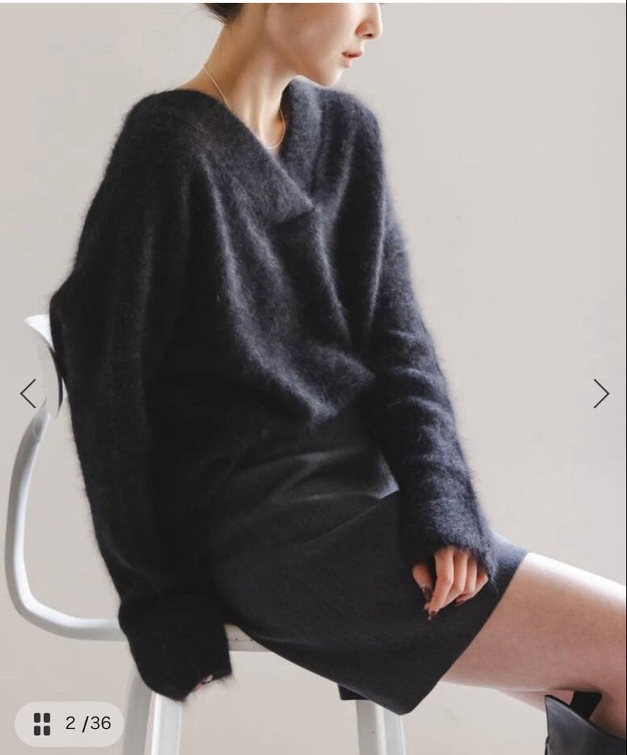 NOBLE ファーニットVネックプルオーバー グレー