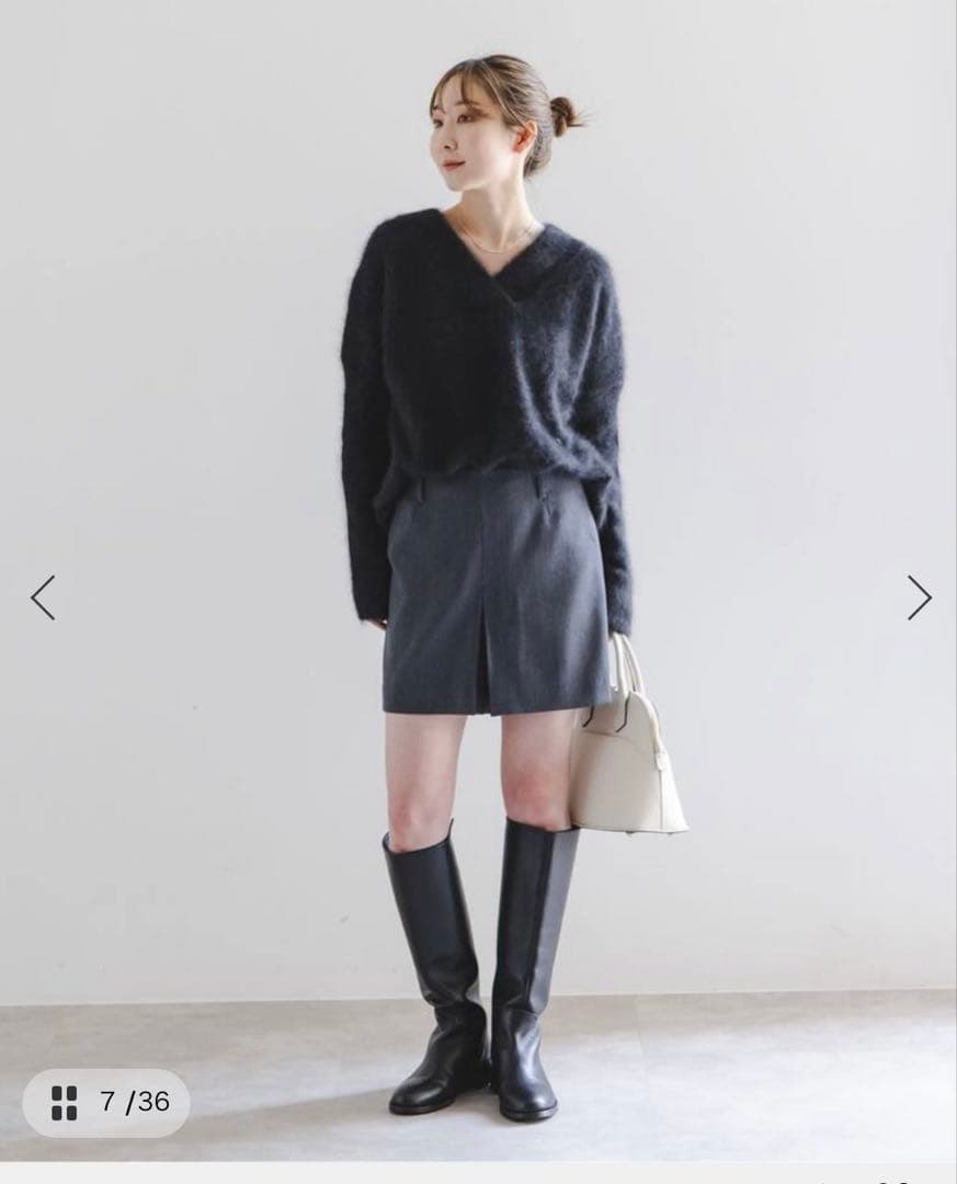 NOBLE ファーニットVネックプルオーバー グレー