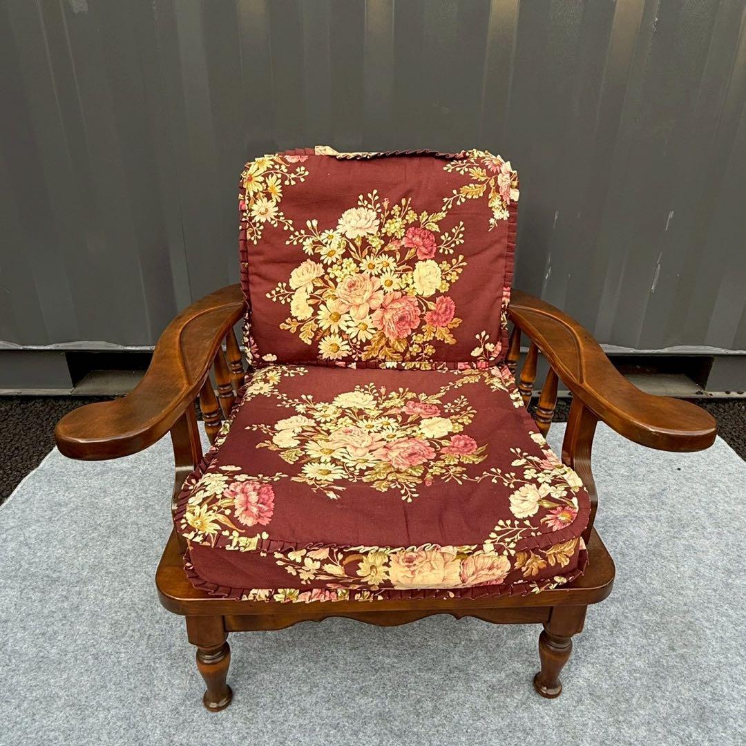 花柄 クッション 木製 アンティーク調 一人掛けチェア カリモク風②