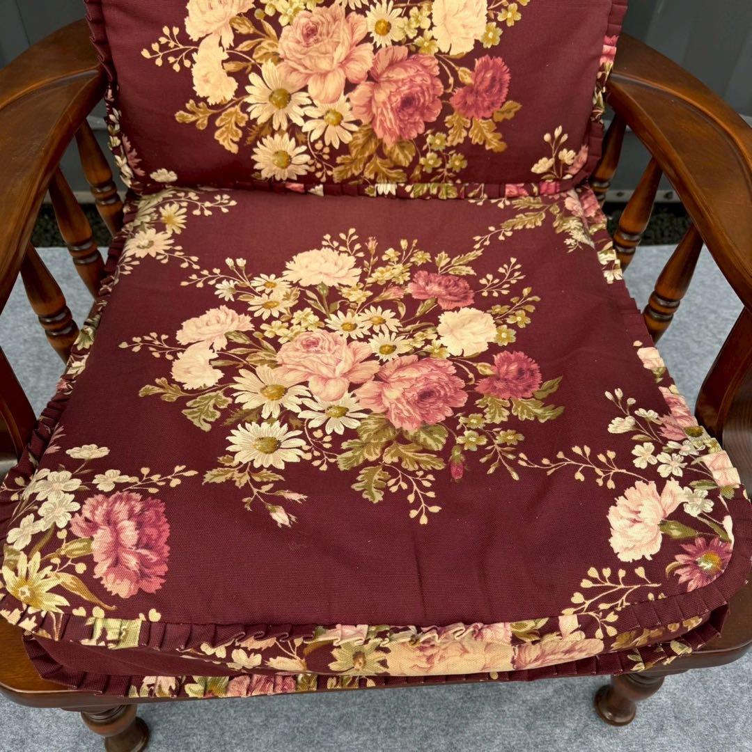 花柄 クッション 木製 アンティーク調 一人掛けチェア カリモク風②