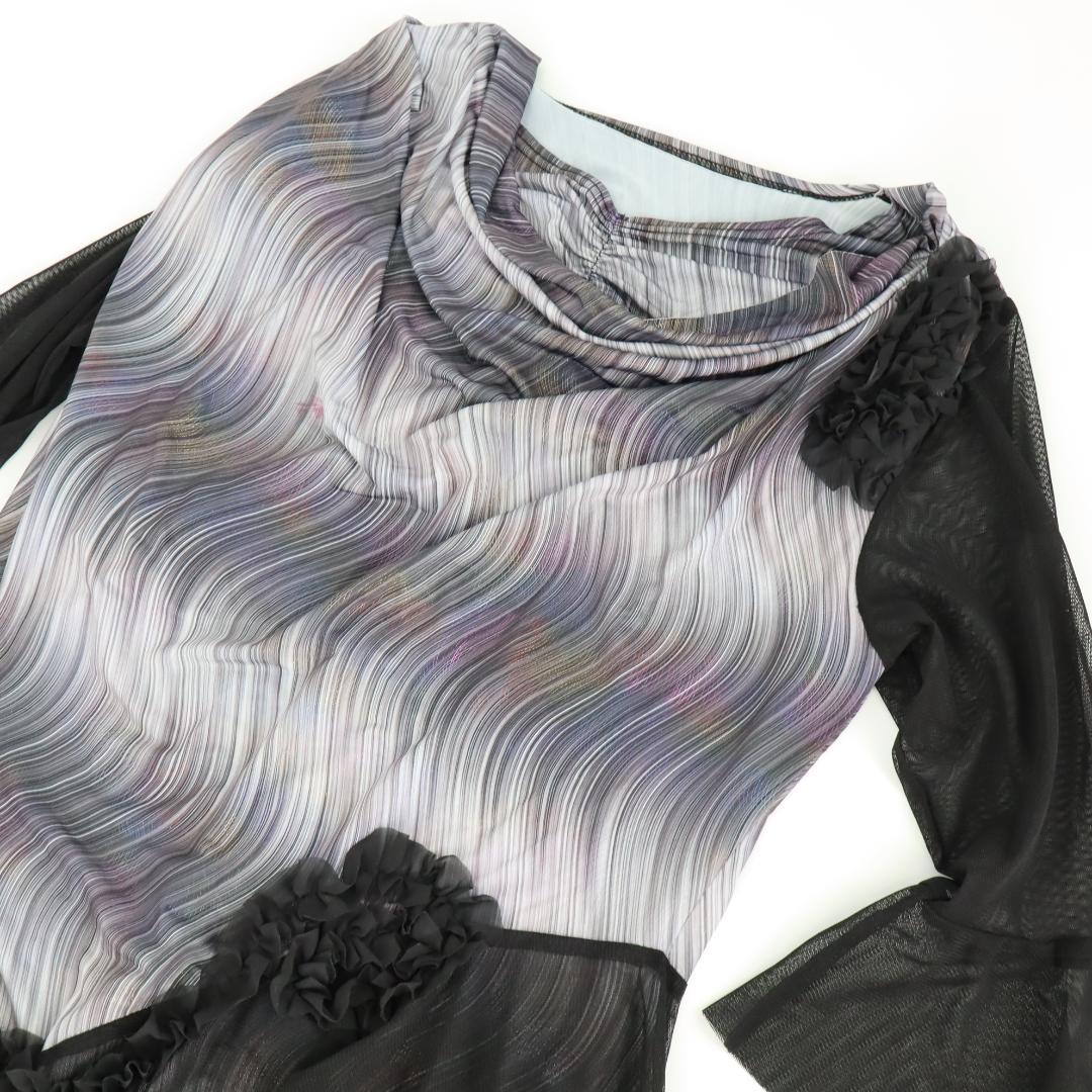 【社交ダンス衣装】ブラックシースルーフリル INIZIO ラテンドレス