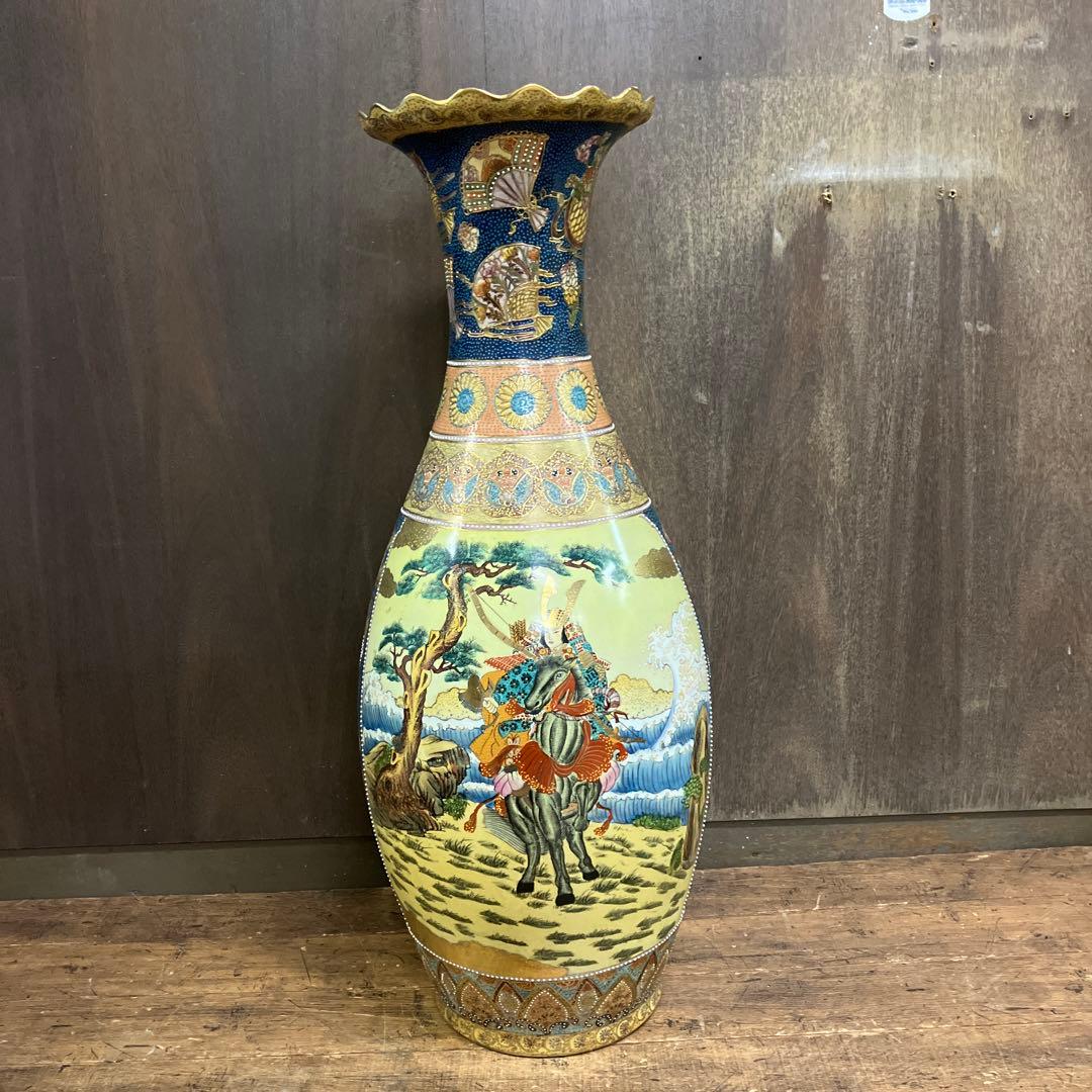骨董品 中国美術 花鳥風月 豪華絢爛 大型 特大 薩摩焼 花瓶 金襴手 武者絵