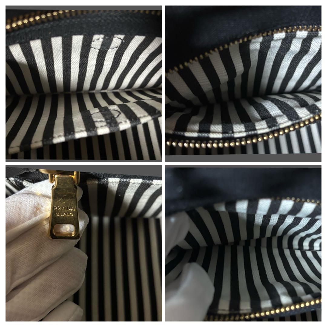 美品 PRADA プラダ カナパ キャンバス ストライプ柄 M ショルダー付き