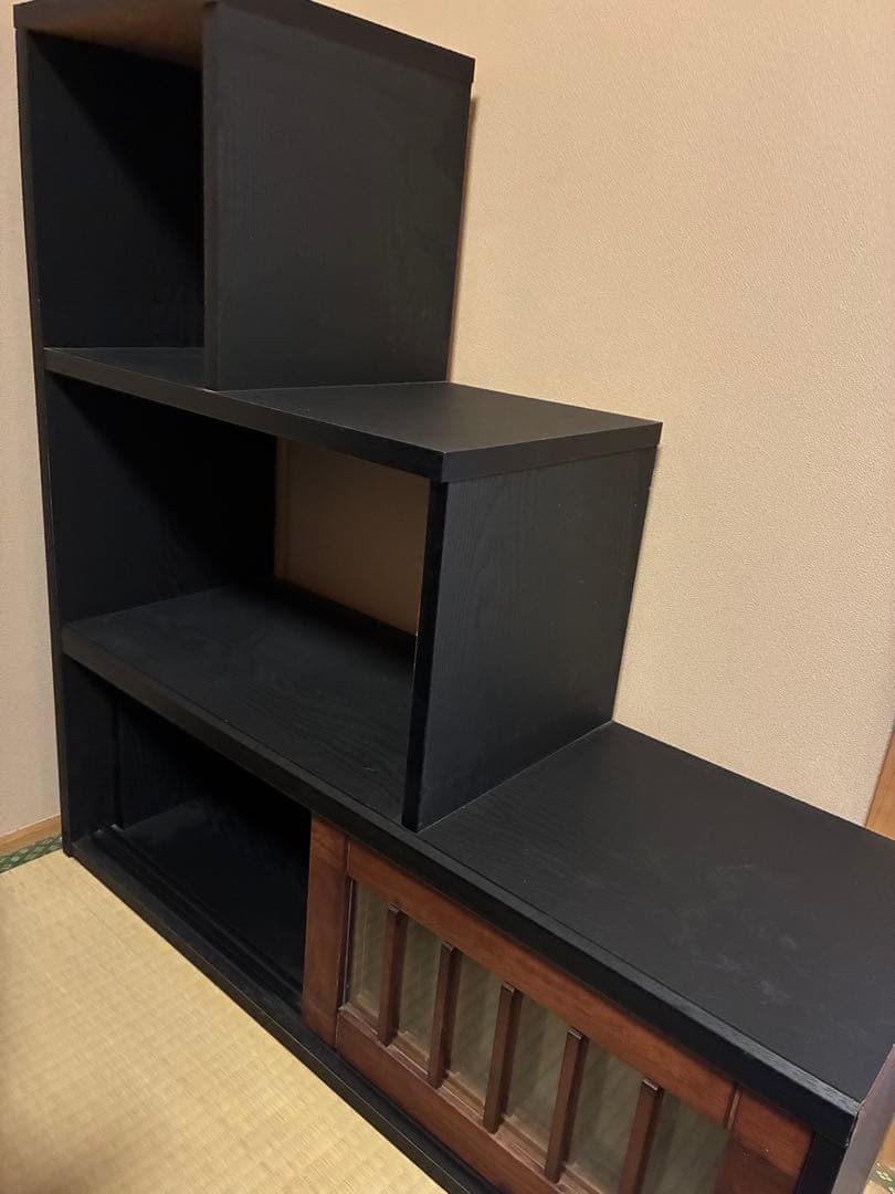 和モダン☆階段型黒木製シェルフ
