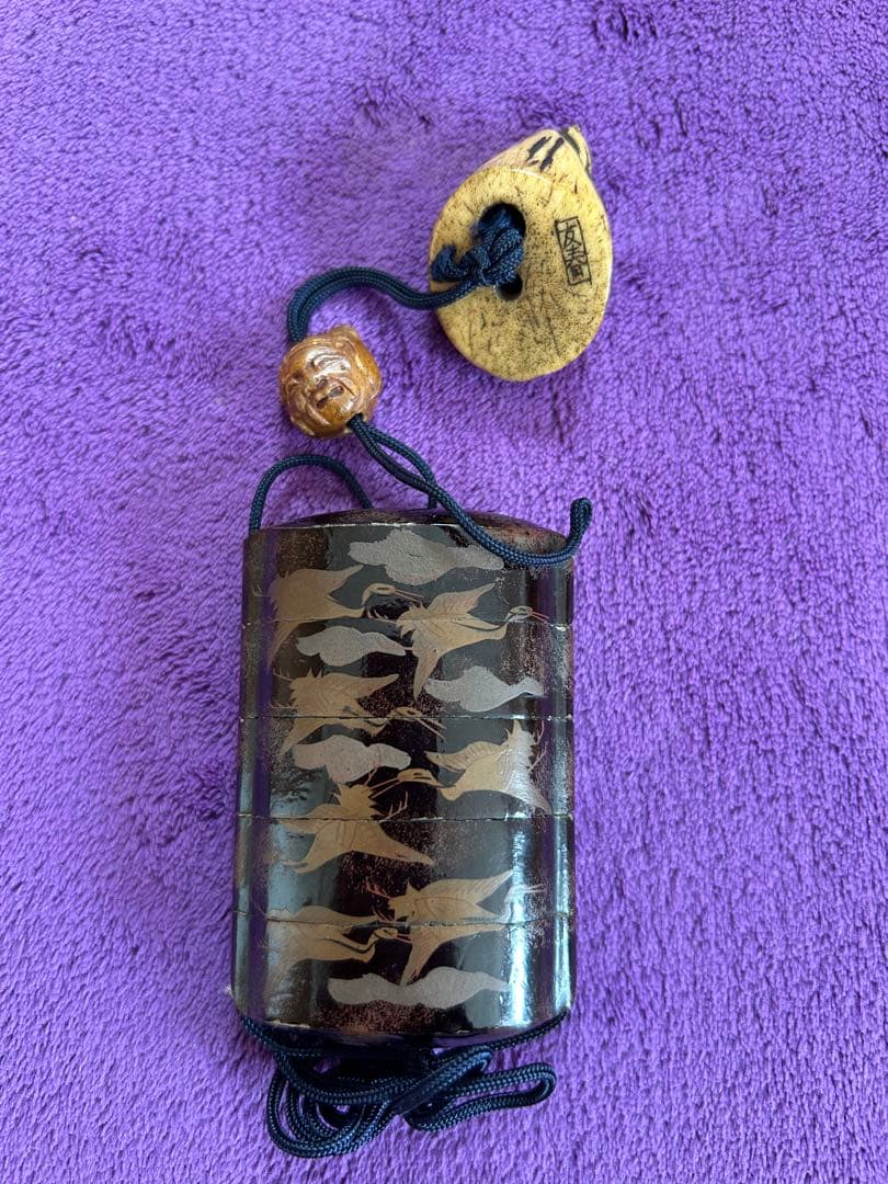 鳥の絵図 印籠 根付 銘有 インテリア 薬入れ 小物入れ アンティーク