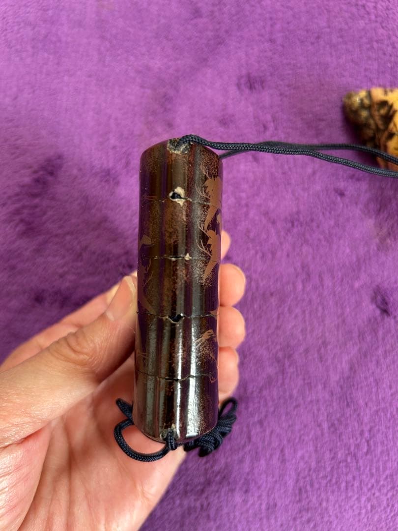 鳥の絵図 印籠 根付 銘有 インテリア 薬入れ 小物入れ アンティーク