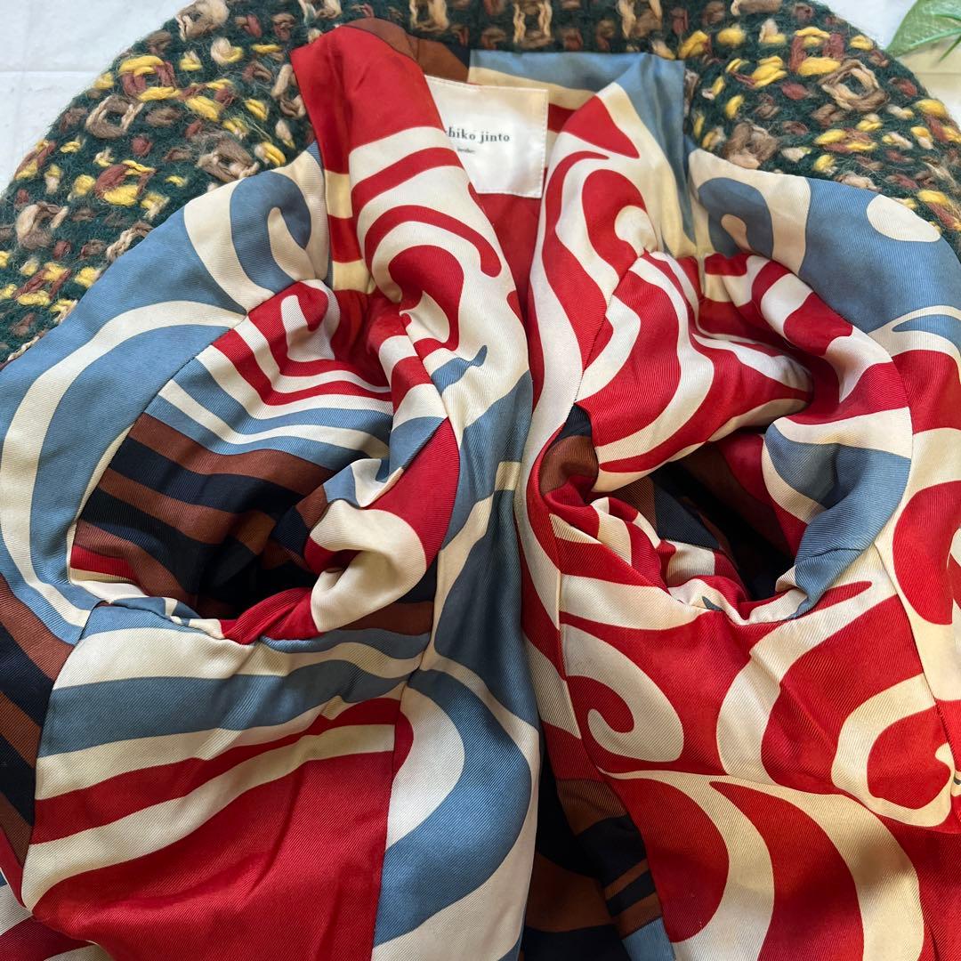 machiko jinto ウールモヘヤコート　マルチカラー　サイズＭ　裏地総柄