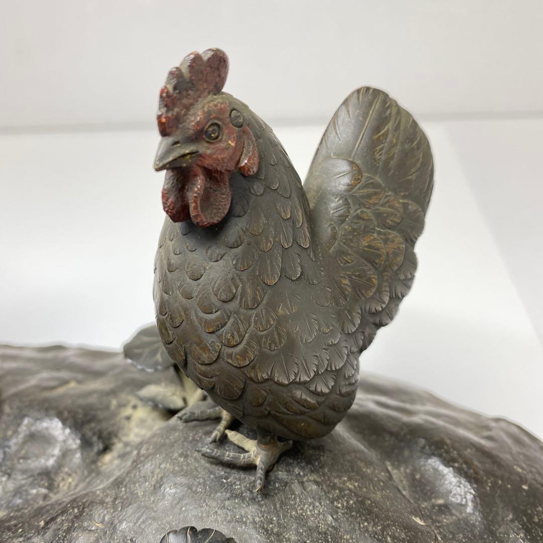 専用　押本清司　銅製　彩色　双鶏　「清司作」　2255g 東さ7-0425☆2F