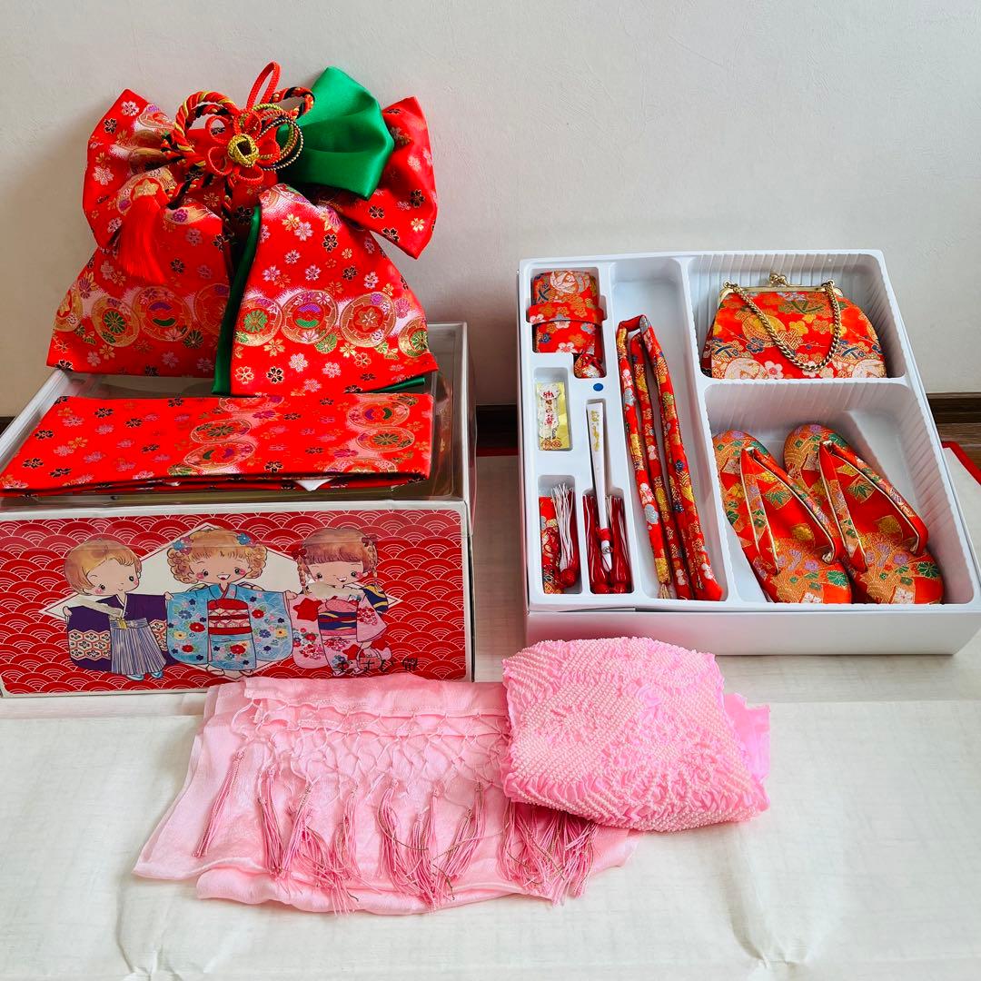 七五三　7歳　結び帯　はこせこセット　帯揚げ　しごき