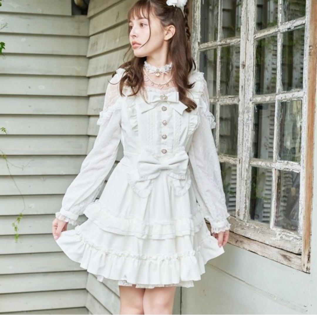 LIZLISA リズリサ ティアラリボンティアードワンピース ホワイト