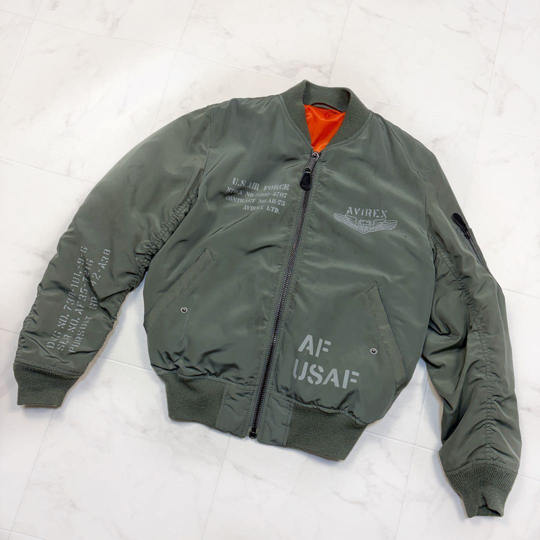 アビレックス　MA-1 フライトジャケット　ミリタリーM バックプリント　カーキ