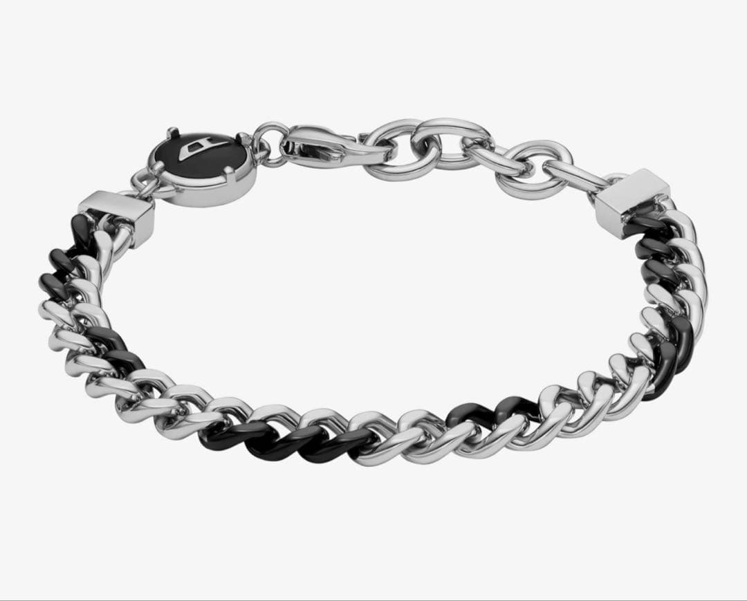 Diesel メンズ ツートーン チェーンブレスレット シルバーとメタリック黒